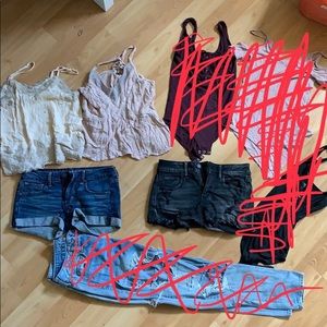 two american eagle shorts and two tank tops